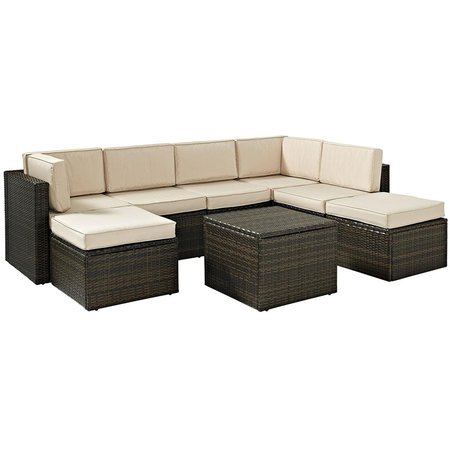 VERANDA Palm Harbor 8-Piece Outdoor Wicker Sectional Seating Set with Sand Cushions - Brown, 8PK VE383551